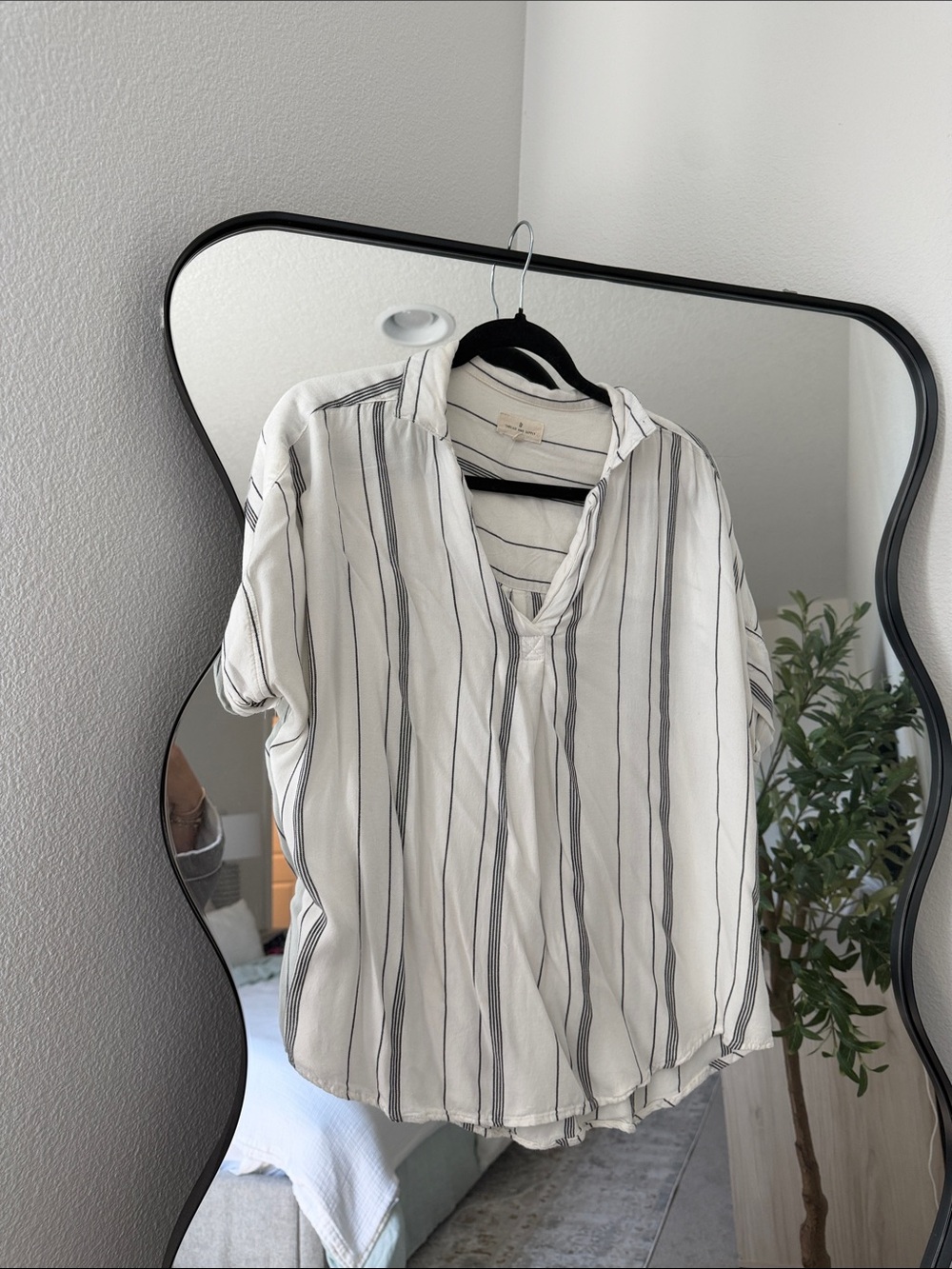 Thread & Supply White Top with Black/Gray Stripes